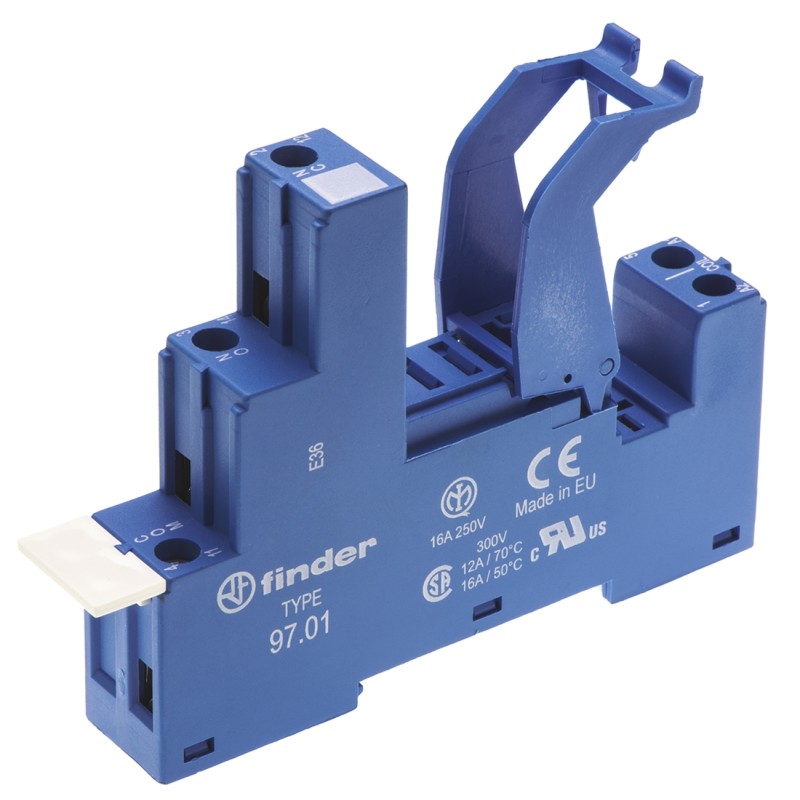1 pcs - Finder 97 5 Pin 250V ac DIN Rail Relay Socket, for use with 46.61 and 46.52 Series Relay