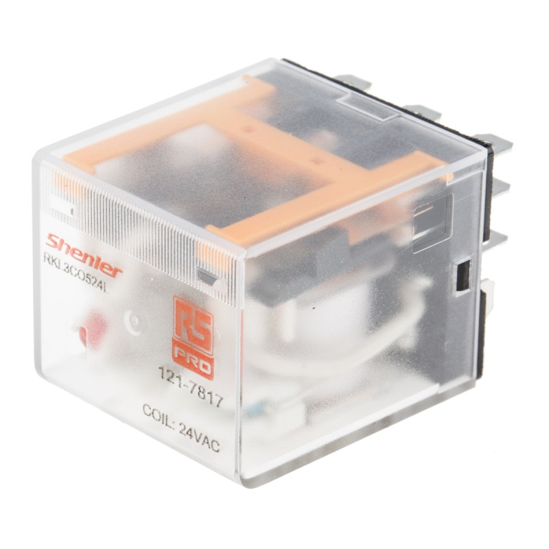 1 pcs - RS PRO Plug In Power Relay, 24V ac Coil, 10A Switching Current, 3PDT