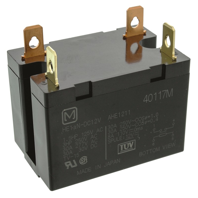 1 pcs - Panasonic PCB Mount Power Relay, 12V dc Coil, 30A Switching Current, SPST