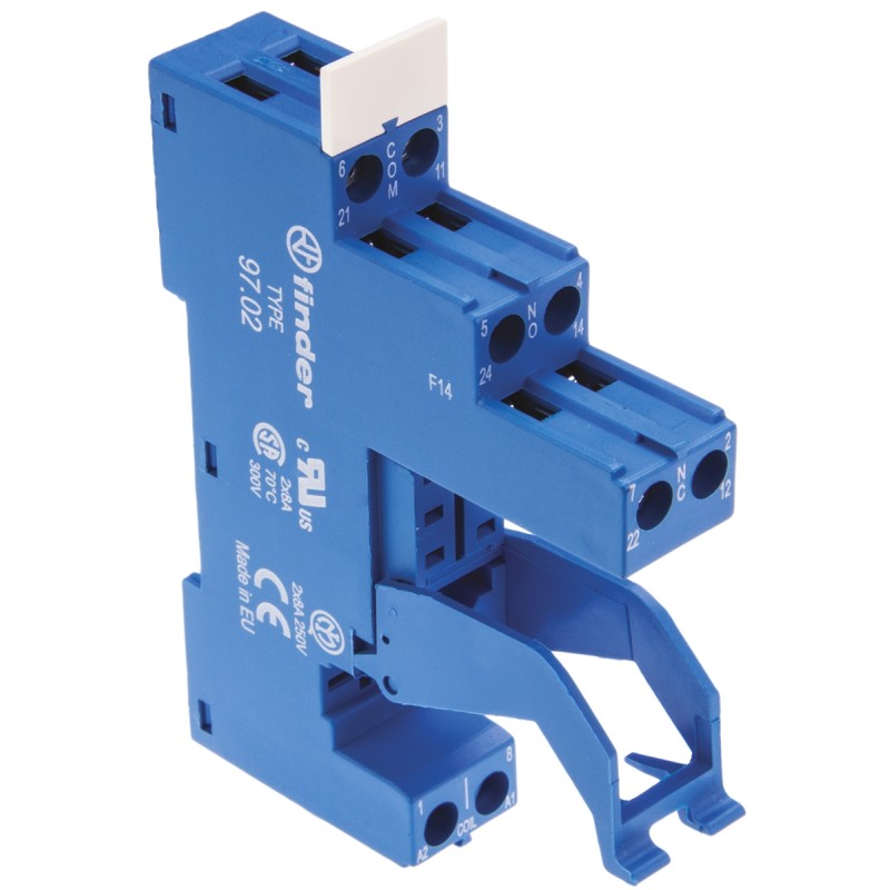1 pcs - Finder 97 8 Pin 250V ac DIN Rail Relay Socket, for use with 46.52 Series Relay
