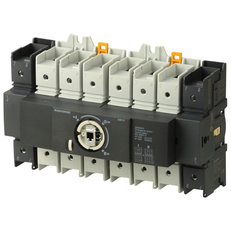 1 pcs - Socomec 4P Pole DIN Rail Changeover Switch - 100A Maximum Current, 45kW Power Rating