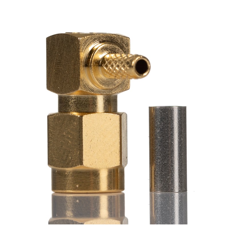1 pcs - RS PRO, Plug Cable Mount SMA Connector, 50Ω, Crimp Termination, Right Angle Body