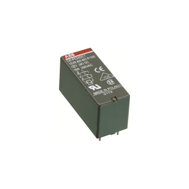 1 pcs - ABB CR Series Interface Relay, DIN Rail Mount, 24V ac Coil, SPDT, 16A Load