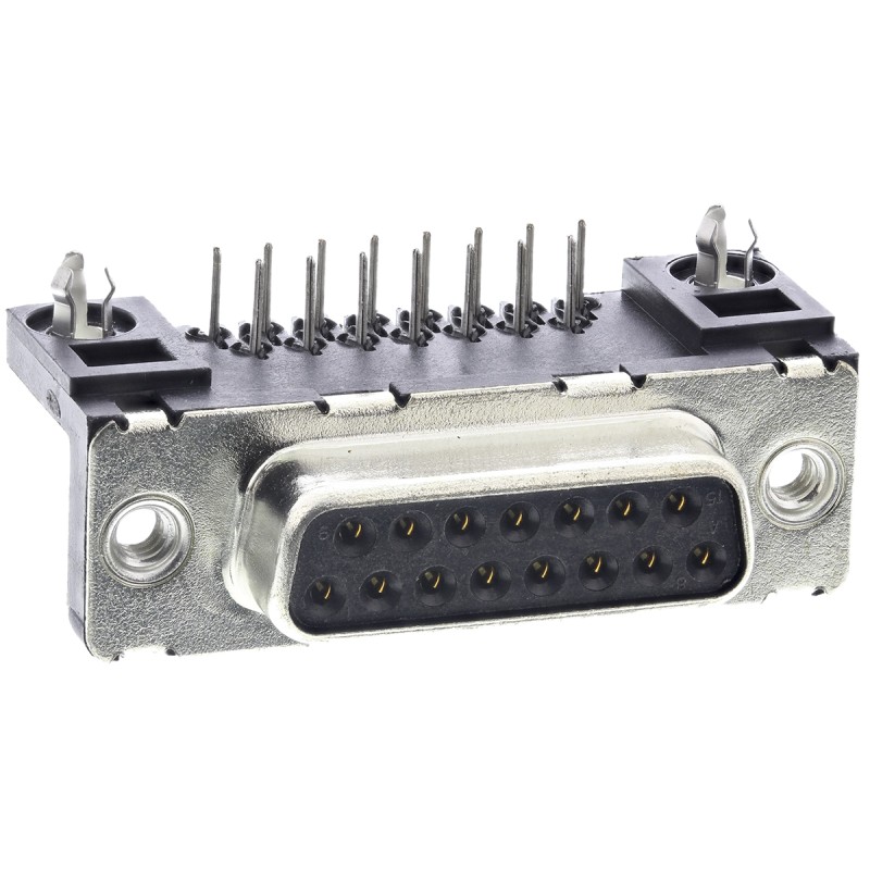 1 pcs - Amphenol ICC Delta D 15 Way Right Angle Through Hole D-sub Connector Socket, 2.74mm Pitch, with 4-40 UNC Inserts