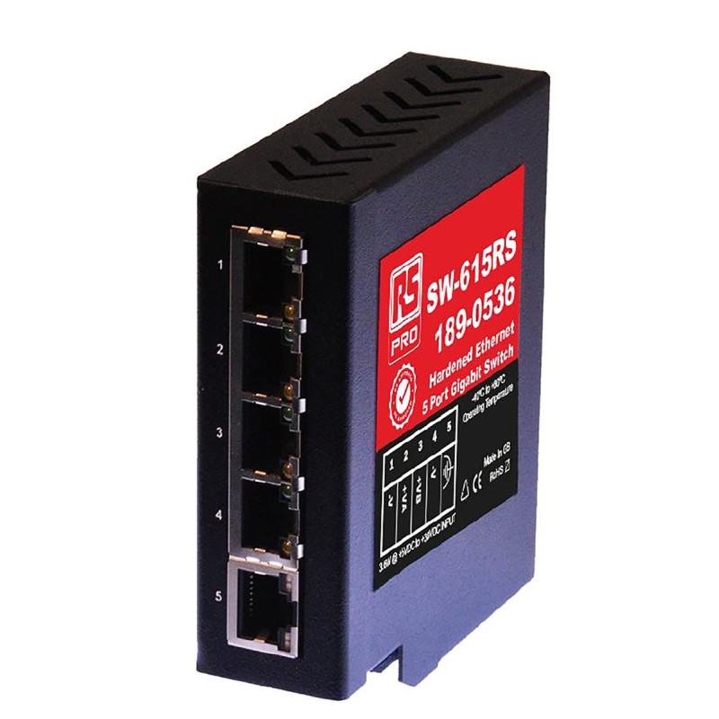 1 pcs - RS PRO DIN Rail Mount Ethernet Switch, 5 RJ45 Ports, 1000Mbit/s Transmission, 5 - 30V dc