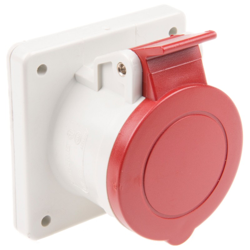 1 pcs - Scame IP44 Red Panel Mount 3P + E Industrial Power Socket, Rated At 16A, 415 V