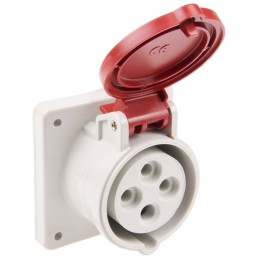 1 pcs - Scame IP44 Red Panel Mount 3P + E Industrial Power Socket, Rated At 16A, 415 V