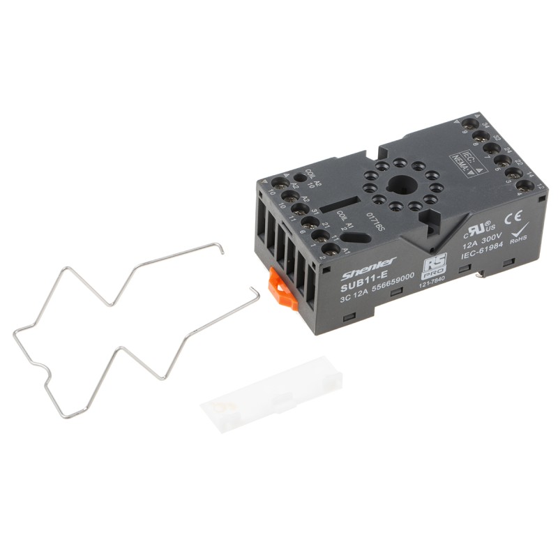 1 pcs - RS PRO 11 Pin 300V DIN Rail Relay Socket, for use with RS PRO RUB Relays