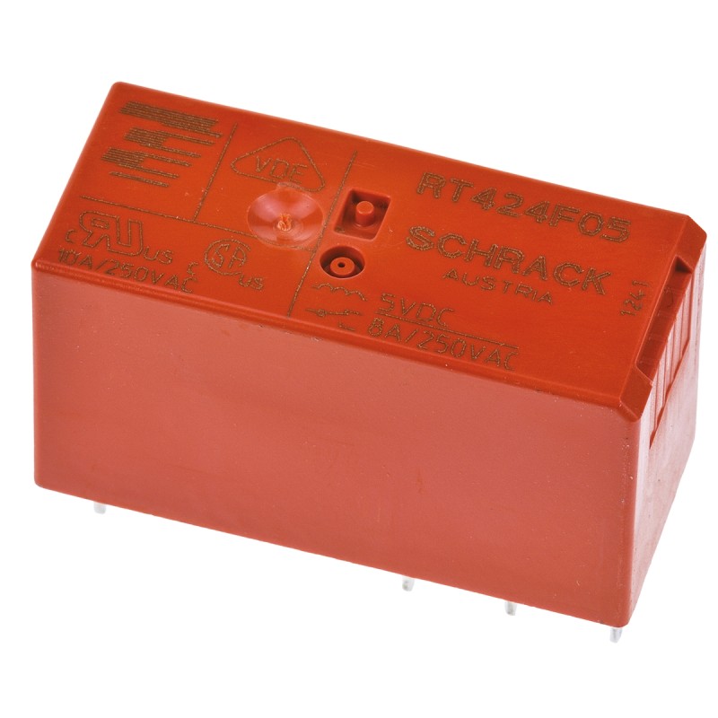 1 pcs - TE Connectivity PCB Mount Latching Power Relay, 5V dc Coil, 8A Switching Current, DPDT