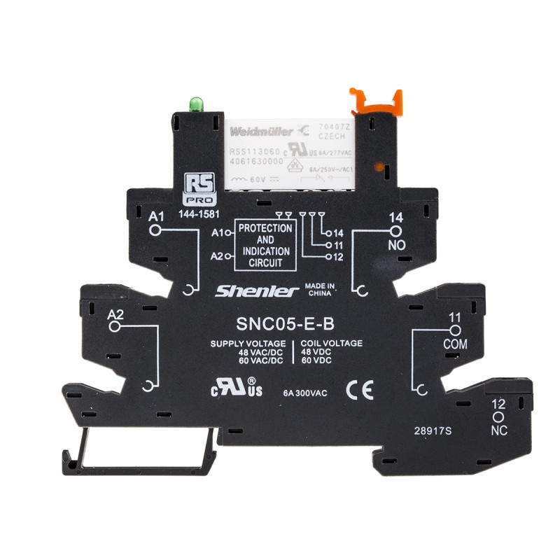 1 pcs - RS PRO Interface Relay, DIN Rail Mount, 60V ac/dc Coil, SPDT, 6A Load