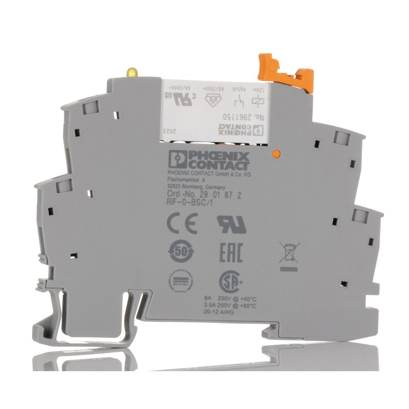 1 pcs - Phoenix Contact RIF-0-RSC-12DC/ 1 Series Interface Relay, DIN Rail Mount, 12V dc Coil, SPST, 1-Pole, 10A Load