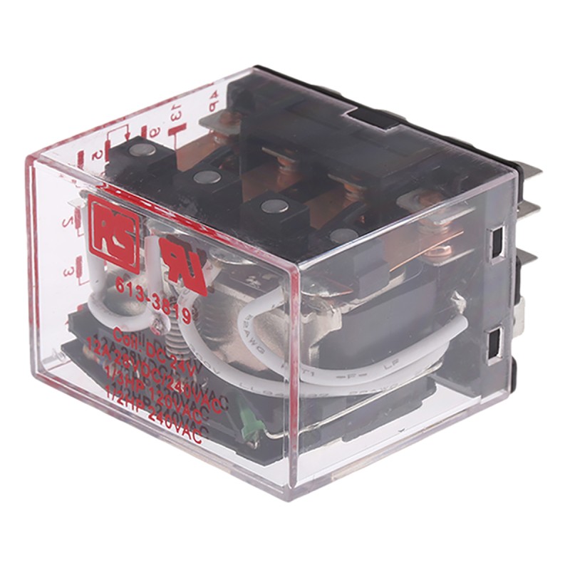 1 pcs - RS PRO Plug In Power Relay, 24V dc Coil, 12A Switching Current, 4PDT