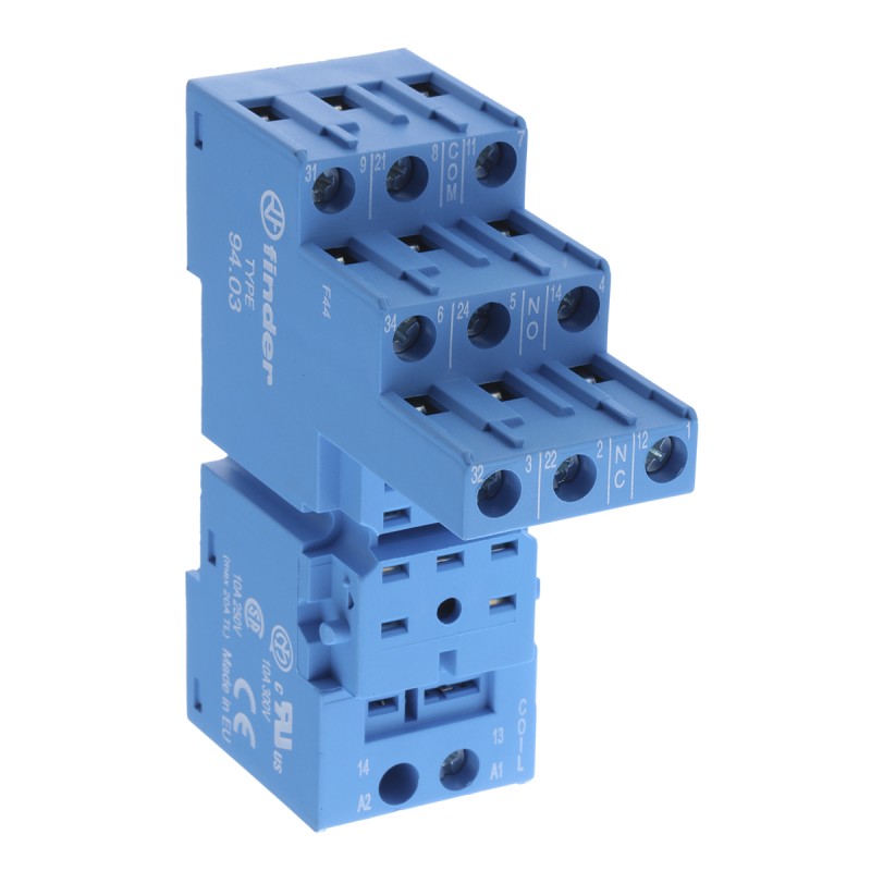 1 pcs - Finder 94 11 Pin 250V ac DIN Rail Relay Socket, for use with 55.33 Series Relay