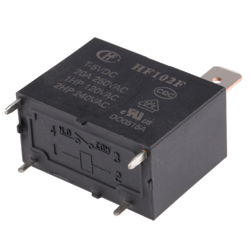 1 pcs - RS PRO PCB Mount Power Relay, 5V dc Coil, 25A Switching Current, SPST