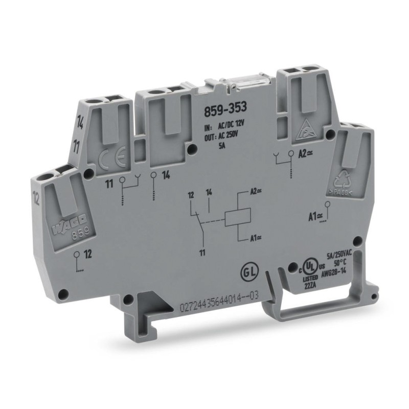 1 pcs - Wago 859 Series Interface Relay, DIN Rail Mount, 24V ac/dc Coil, SPDT, 5A Load