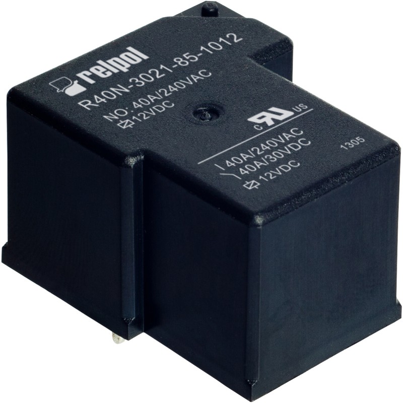 1 pcs - Relpol PCB Mount Power Relay, 12V dc Coil, 40A Switching Current