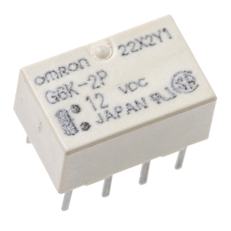 1 pcs - Omron PCB Mount Signal Relay, 12V dc Coil, 1A Switching Current, DPDT