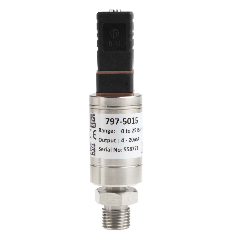 1 pcs - RS PRO Pressure Sensor, 0bar Min, 25bar Max, Current Output, Relative Reading