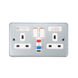 1 pcs - MK Electric 13A, BS Fixing, Active, 2 Gang RCD Socket, Steel, Surface Mount, Switched, 250 V ac, Grey