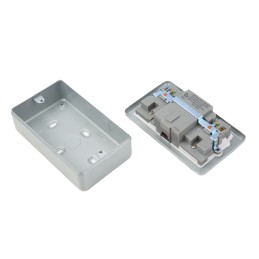 1 pcs - MK Electric 13A, BS Fixing, Active, 2 Gang RCD Socket, Steel, Surface Mount, Switched, 250 V ac, Grey