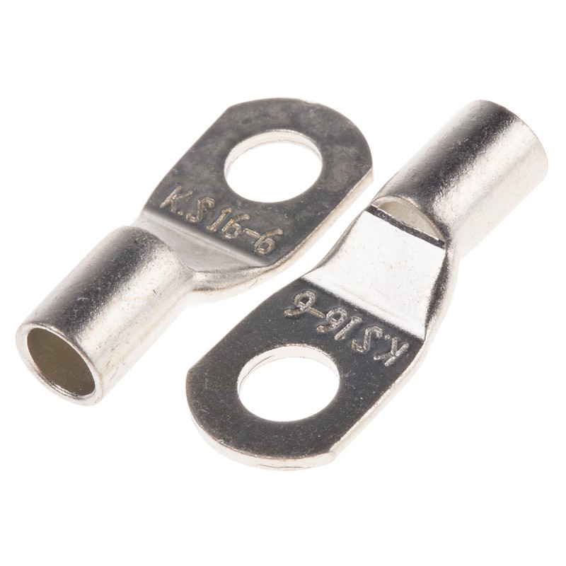 10 pcs - RS PRO Uninsulated Ring Terminal, M6.5 (1/4) Stud Size to 16mm² Wire Size