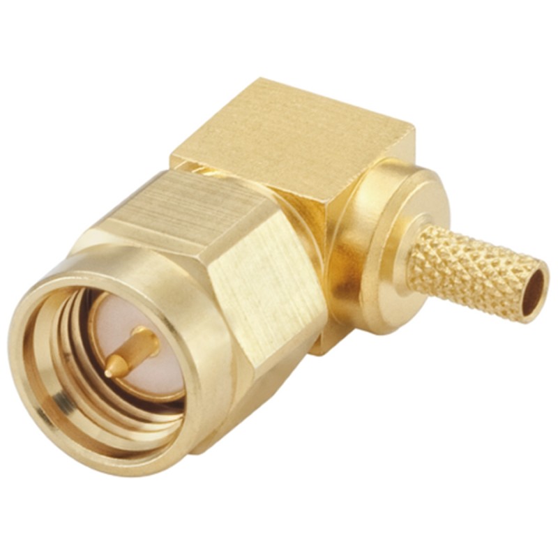 1 pcs - Rosenberger SMA Series, Plug Cable Mount SMA Connector, 50Ω, Crimp Termination, Right Angle Body