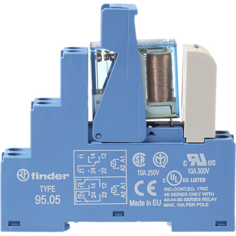 1 pcs - Finder 48 Series Interface Relay, DIN Rail Mount, 24V dc Coil, SPDT, 1-Pole