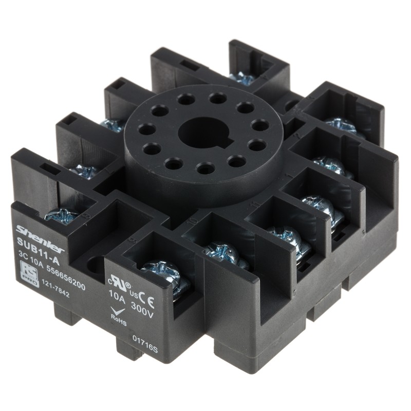 1 pcs - RS PRO 11 Pin 300V DIN Rail Relay Socket, for use with RS PRO RUB Relays