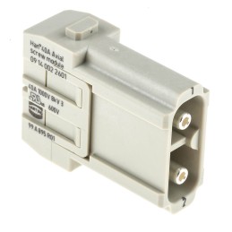 1 pcs - Han-Modular Series Male Module, 2 Way, 1 Row, Rated At 40A, 1 kV, Han 40A Axial