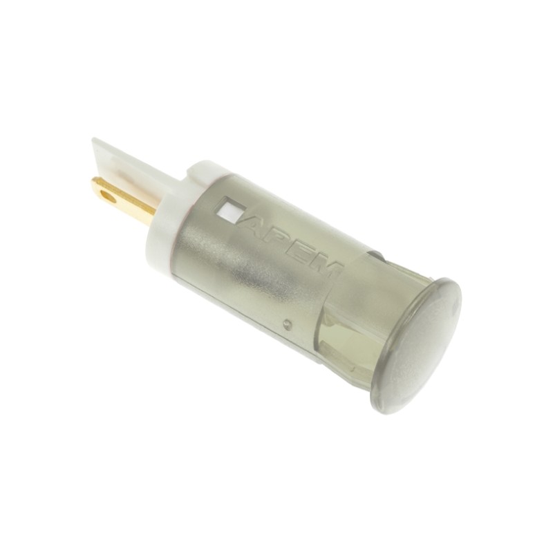 1 pcs - Apem White Panel Mount Indicator, 220V ac, 12mm Mounting Hole Size, Faston, Solder Lug Termination