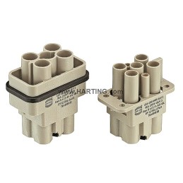 10 pcs - HARTING Heavy Duty Power Connector Insert, 40A, Male, Han Q Series, 6 Contacts