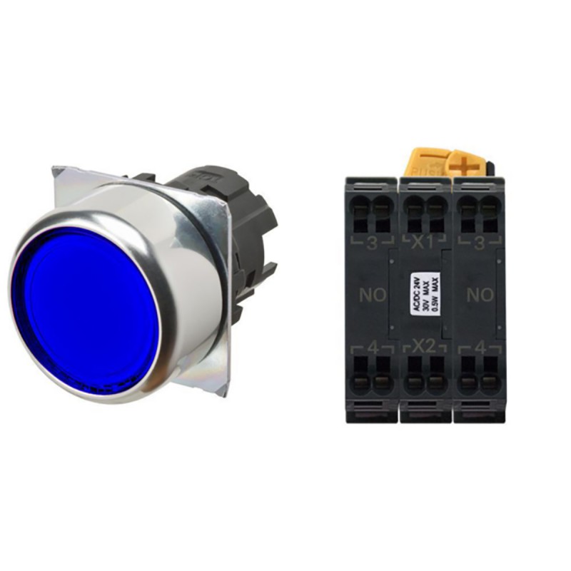 1 pcs - Omron A22N Series Illuminated Push Button Complete Unit, Panel Mount, 22mm Cutout, DPST, IP66