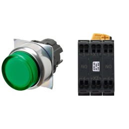 1 pcs - Omron A22N Series Illuminated Push Button Complete Unit, Panel Mount, 22mm Cutout, DPST, IP66