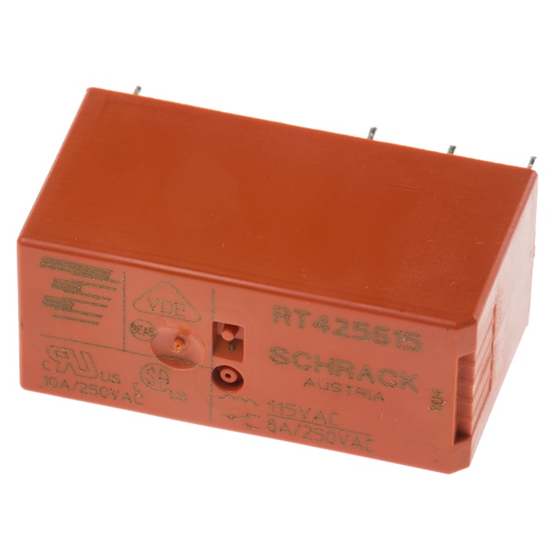 1 pcs - TE Connectivity PCB Mount Power Relay, 115V ac Coil, 8A Switching Current, DPDT