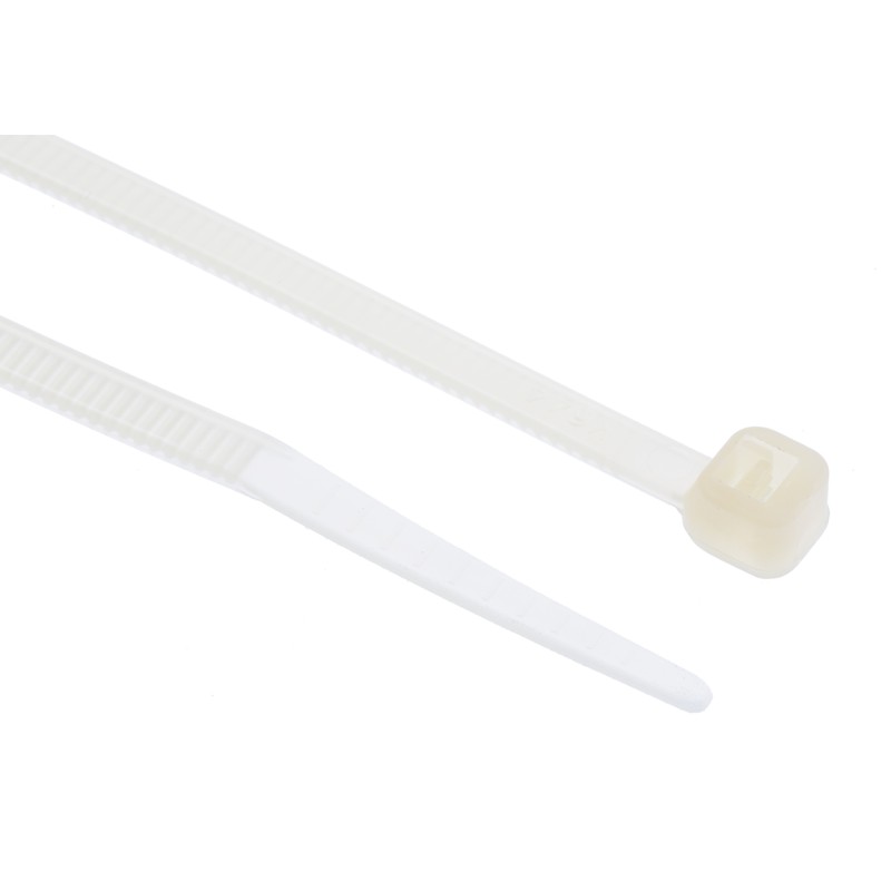 1 Bag of 100 - RS PRO Cable Tie, Heat Stabilised, 203mm x 3.6 mm, Natural Nylon, Pk-100