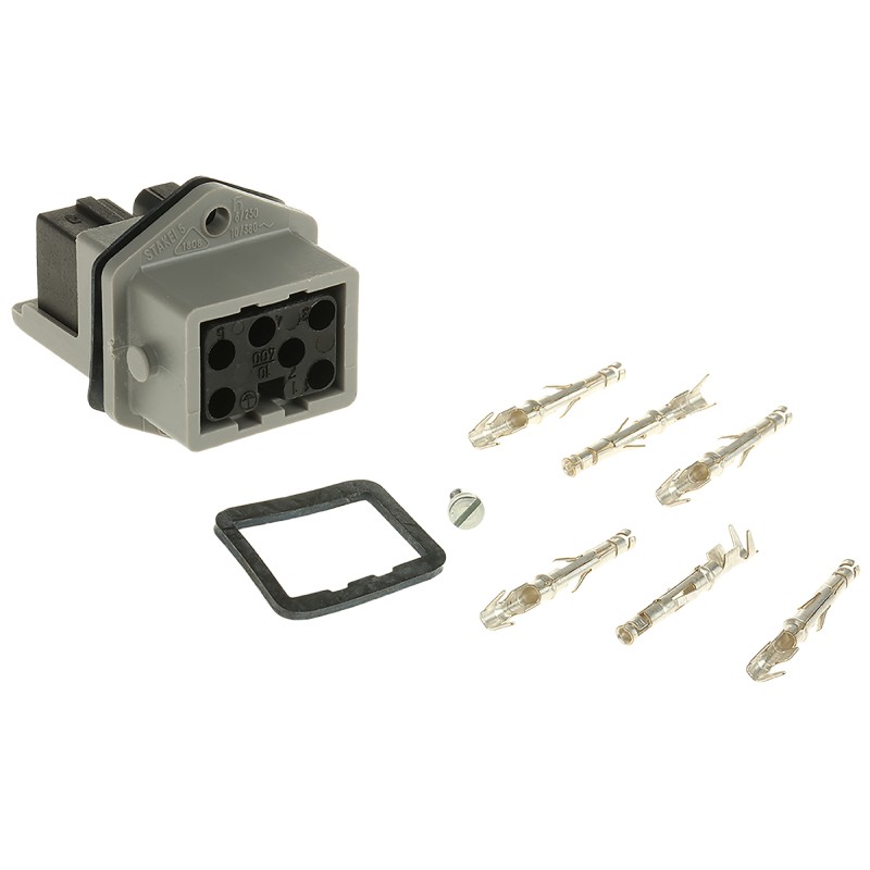 1 pcs - Hirschmann, ST IP54 Grey Panel Mount 5+PE Heavy Duty Power Connector Plug, Socket, Rated At 10A, 250 V, 400 V