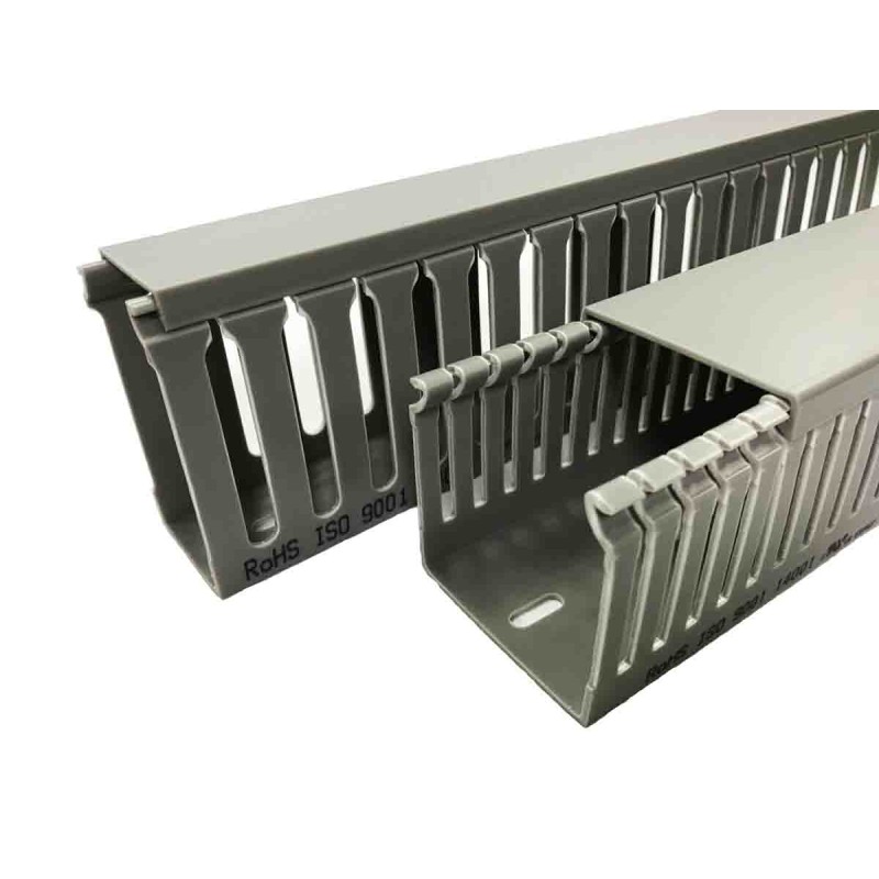 4 pcs - RS PRO Grey Slotted Panel Trunking - Open Slot, W25 mm x D25mm, L1m, PVC