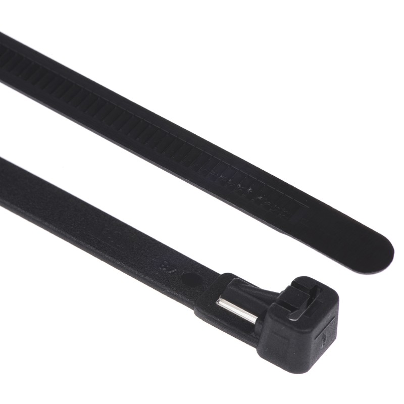 1 Bag of 100 - HellermannTyton Cable Tie, Releasable, 250mm x 7.6 mm, Black Nylon, Pk-100