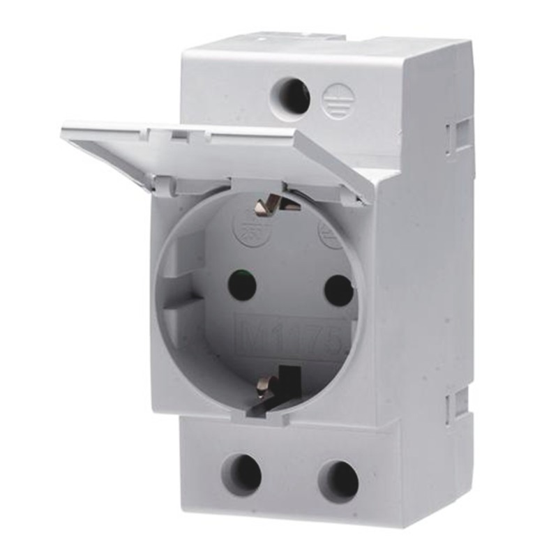 1 pcs - ABB Grey 1 Gang Plug Socket, 16A, Type F - German Schuko, Indoor Use