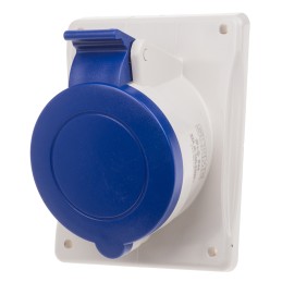 1 pcs - Scame IP44 Blue Panel Mount 2P + E Heavy Duty Power Connector Socket, Rated At 32A, 230 V