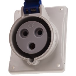 1 pcs - Scame IP44 Blue Panel Mount 2P + E Heavy Duty Power Connector Socket, Rated At 32A, 230 V