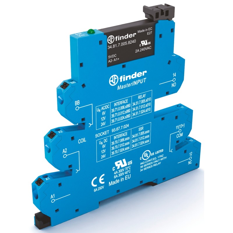 1 pcs - Finder Series 39 Series Solid State Interface Relay, 264 V Control, 2 A Load, DIN Rail Mount