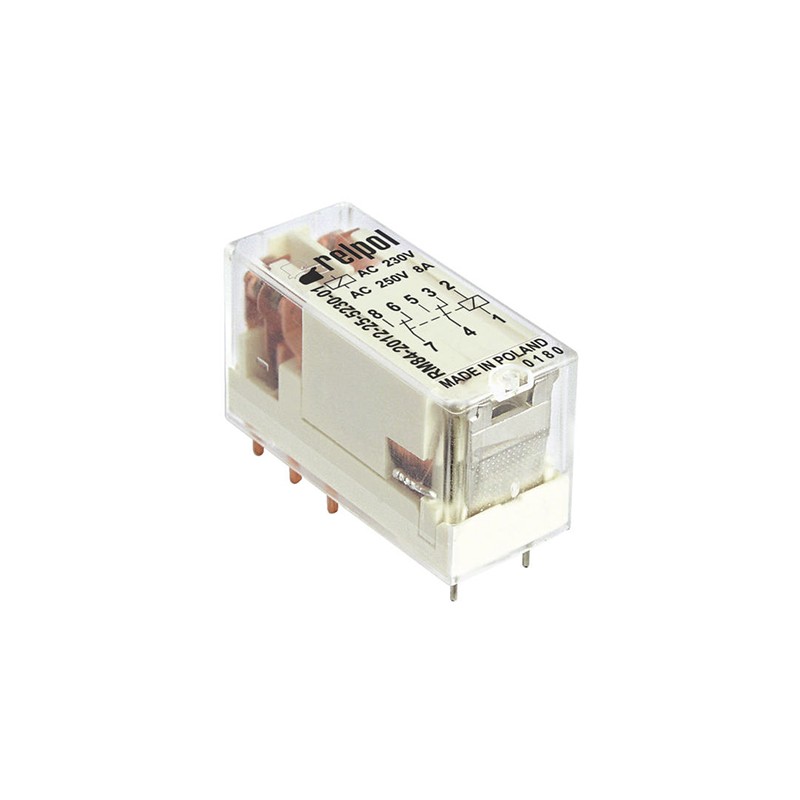1 pcs - Relpol PCB Mount Power Relay, 110V ac Coil, 8A Switching Current, DPDT