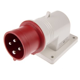 1 pcs - Scame IP44 Red Wall Mount 3P + E Right Angle Industrial Power Plug, Rated At 16A, 415 V
