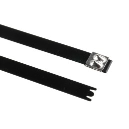 1 Bag of 50 - HellermannTyton Cable Tie, Roller Ball, 362mm x 12.3 mm, Black Polyester Coated Stainless Steel, Pk-50