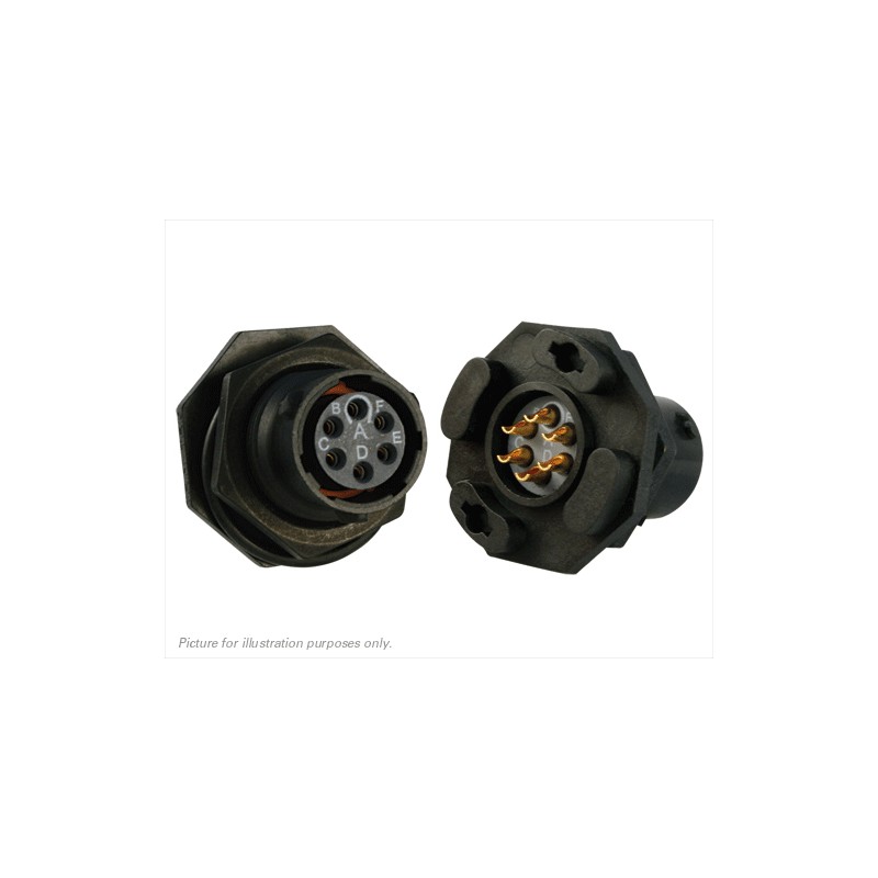 1 pcs - Souriau Circular Connector, 6 Contacts, Panel Mount, Plug, Female, IP68, IP69K, UTS Series
