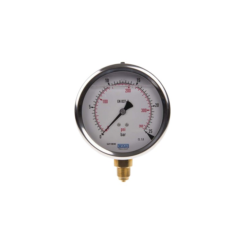 1 pcs - WIKA G 3/8 Analogue Pressure Gauge 25bar Bottom Entry, 7075597, UKAS, 0bar min.
