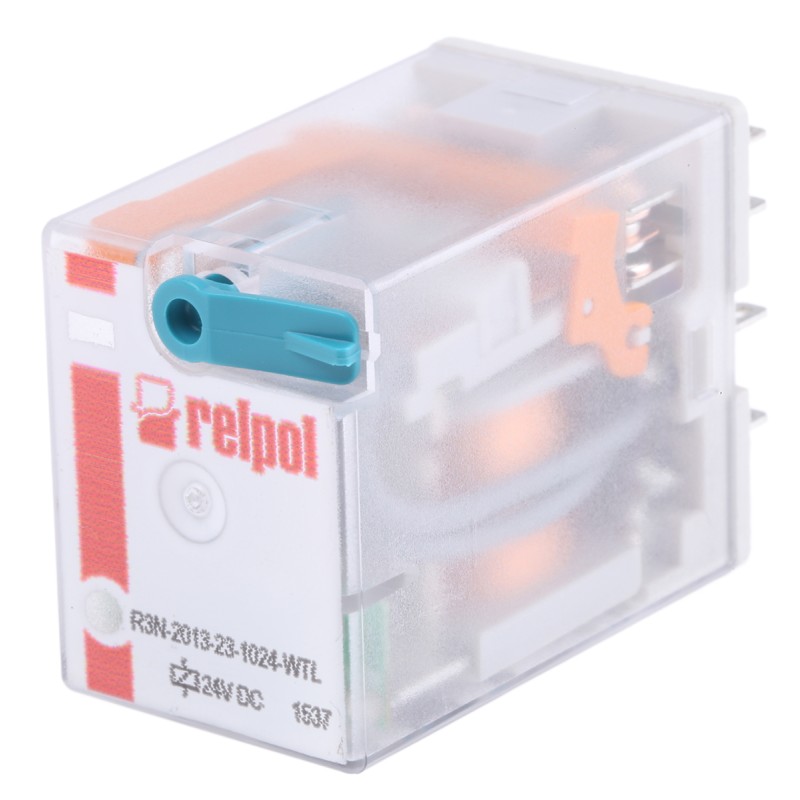 1 pcs - Relpol Plug In Power Relay, 24V dc Coil, 10A Switching Current, 3PDT