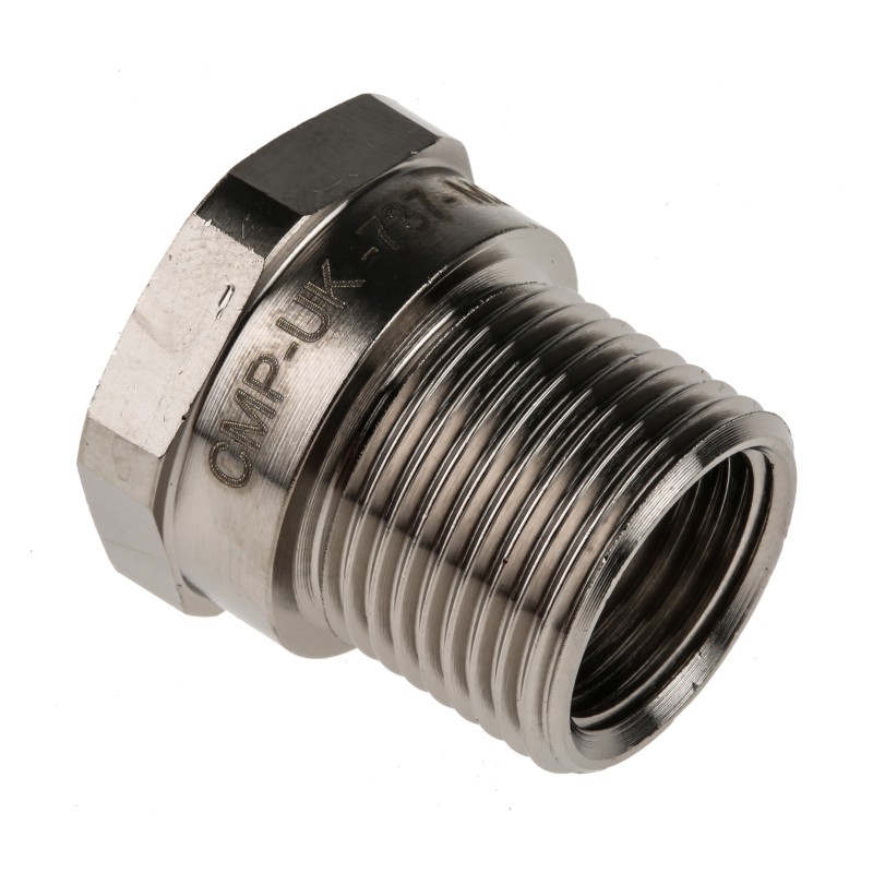 1 Pack of 5 - RS PRO Reducer, Conduit Fitting, 20mm Nominal Size, M20 - M16, Brass, Silver