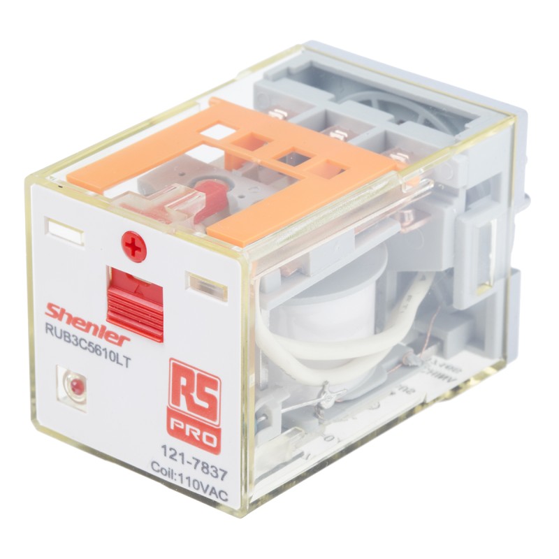 1 pcs - RS PRO Plug In Power Relay, 110V ac Coil, 10A Switching Current, 3PDT